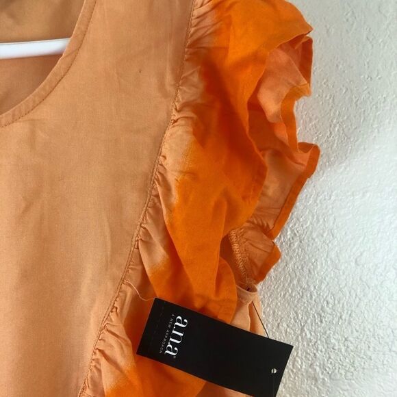 A.N.A Orange Tie Die sleeveless Ruffle front top L - Picture 5 of 5